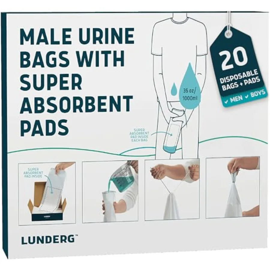 Disposable Urine Bags for Men with Super Absorbent Pad - Value Pack 20 Count - Disposable and Portable - For travel, Car Pee Ba
Disposable Urine Bags for Men with Super Absorbent Pad - Value Pack 20 Count - Disposable and Portable - For travel, Car Pee Ba