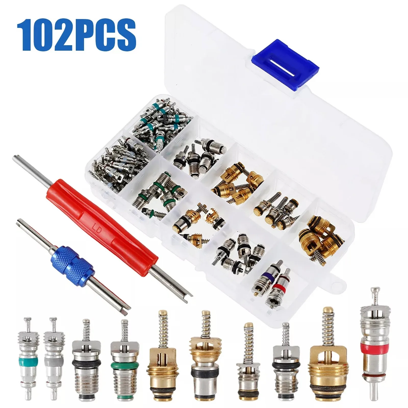 102PACK Car Air Conditioner Valve Core for Car R12 & R134a Remover Installer Accessories Kit Tire Valve Stem Cores Repair Tool
102PACK Car Air Conditioner Valve Core for Car R12 & R134a Remover Installer Accessories Kit Tire Valve Stem Cores Repair Tool