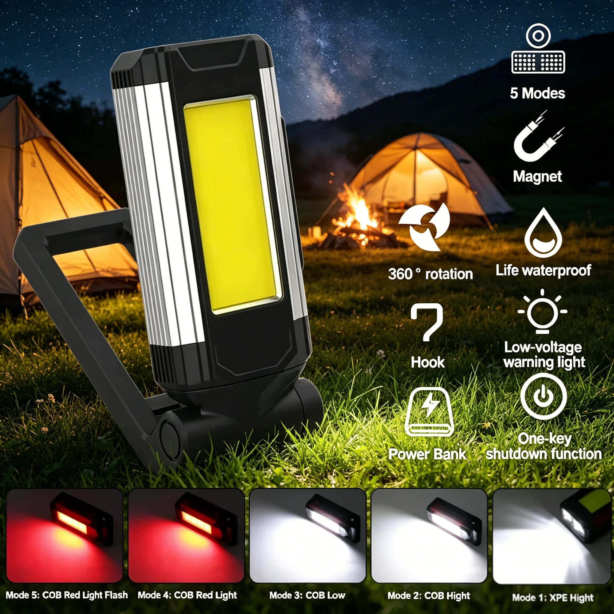 Hot sell Magnetic COB Work Light USB Rechargeable LED Flashlight Portable Lantern Camping Light Type-C Power Bank Function Lamps
Hot sell Magnetic COB Work Light USB Rechargeable LED Flashlight Portable Lantern Camping Light Type-C Power Bank Function Lamps