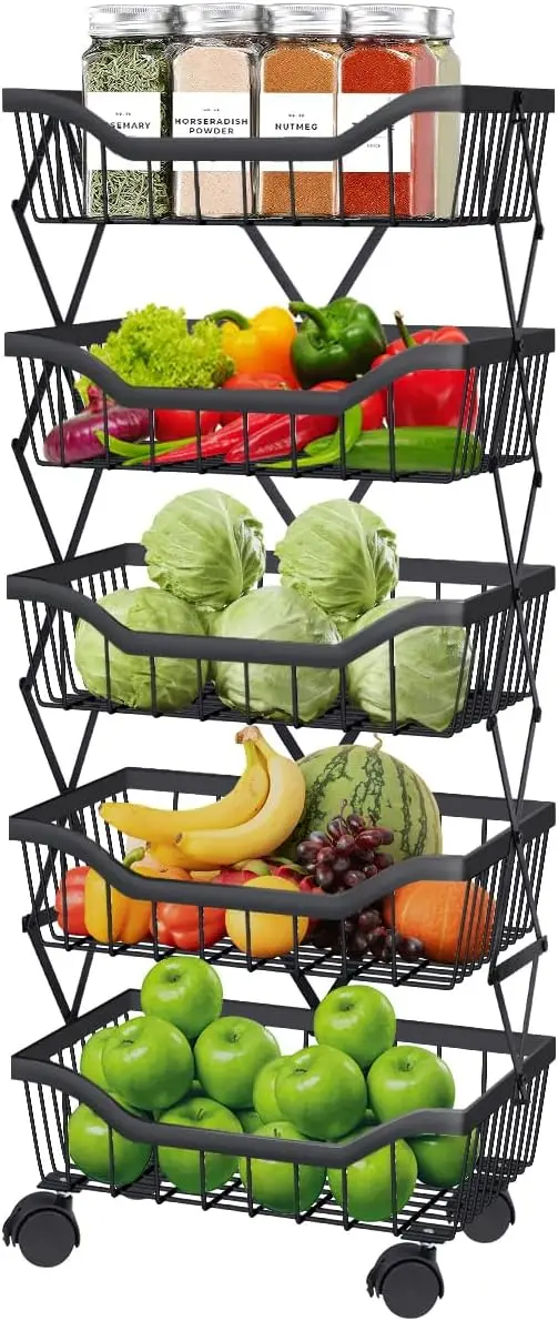 5-Tier Stackable Metal Wire Fruit Vegetable Storage Basket with Wheels, Kitchen Cart for Onions Potatoes
5-Tier Stackable Metal Wire Fruit Vegetable Storage Basket with Wheels, Kitchen Cart for Onions Potatoes