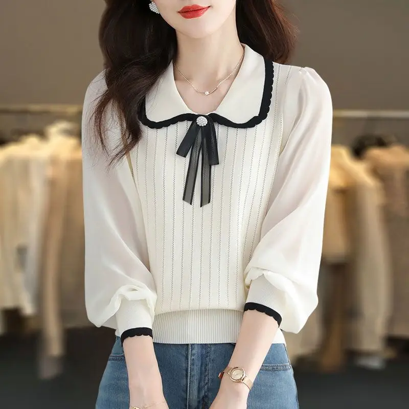 Spring Autumn New Arrival Age-Reducing Ice Silk Knitwear Chic Top Lace Baby Collar Long Sleeve T-ShirtYY147
Spring Autumn New Arrival Age-Reducing Ice Silk Knitwear Chic Top Lace Baby Collar Long Sleeve T-ShirtYY147