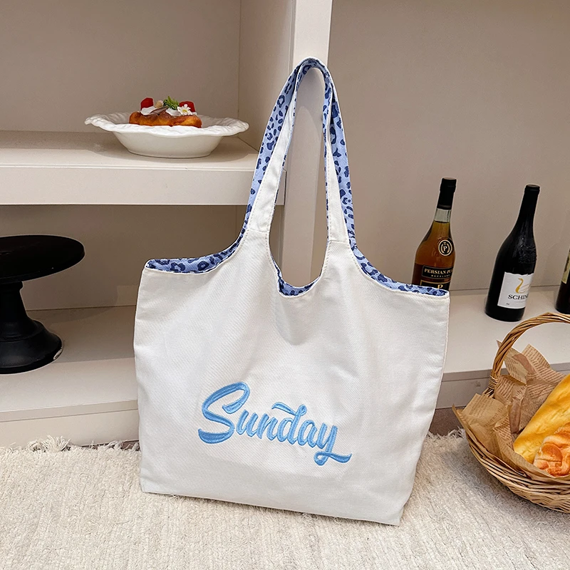 Korean Casual Embroidery Canvas Tote Bag Women Large Capacity Soft Fabric Shoulder Handbag Daily Shopping Grocery Book Bag
Korean Casual Embroidery Canvas Tote Bag Women Large Capacity Soft Fabric Shoulder Handbag Daily Shopping Grocery Book Bag