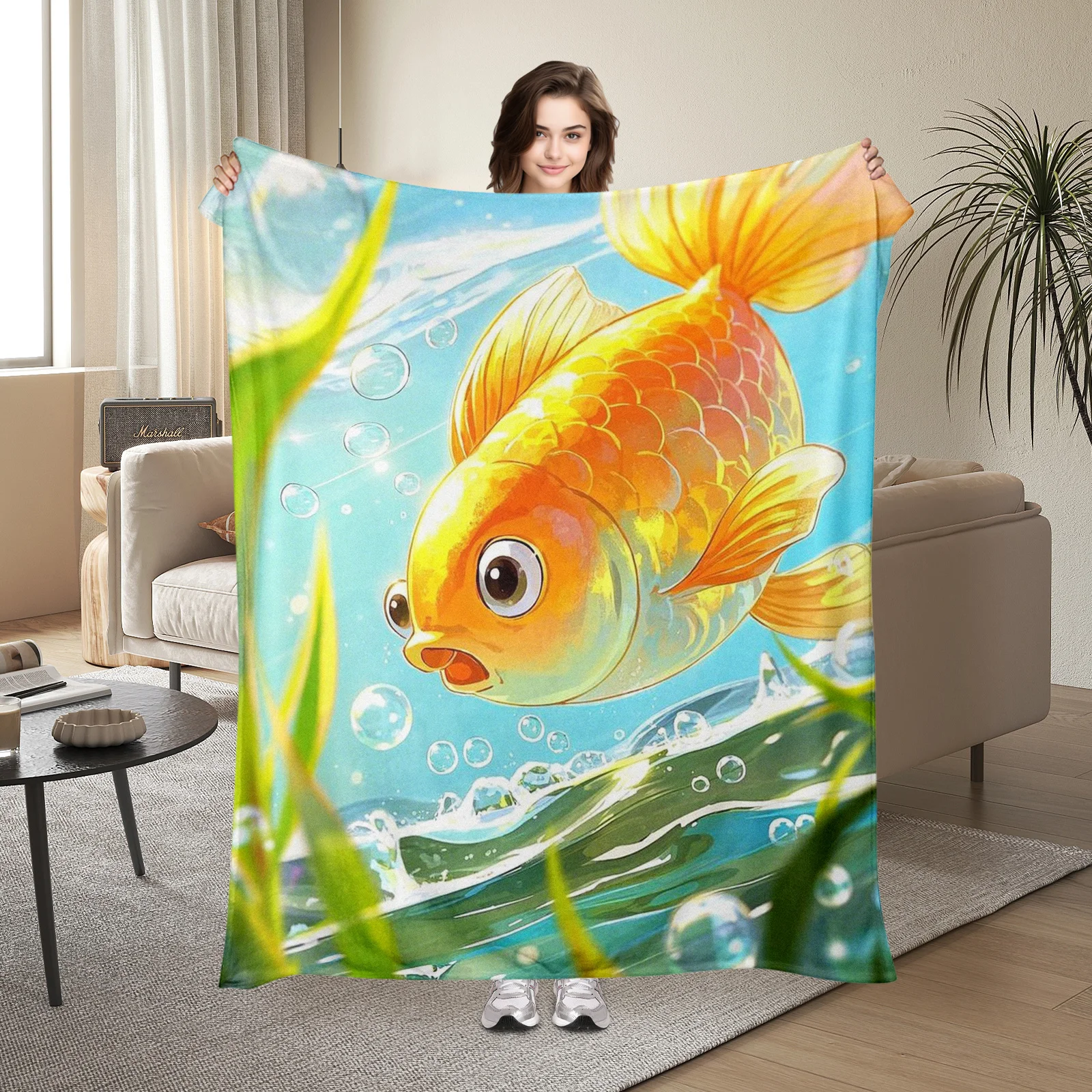 High Quality Watercolor Goldfish And Plants Blanket Brings Comfort And Joy To Your Living Space
High Quality Watercolor Goldfish And Plants Blanket Brings Comfort And Joy To Your Living Space