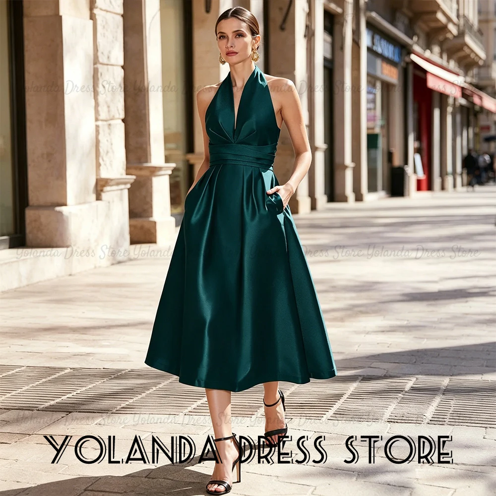 Yolanda Mother Of The Bride Dresses Retro Halter Aline Tea Length Satin Women's Wedding Party attire Cocktail Dresses Customized
Yolanda Mother Of The Bride Dresses Retro Halter Aline Tea Length Satin Women's Wedding Party attire Cocktail Dresses Customized