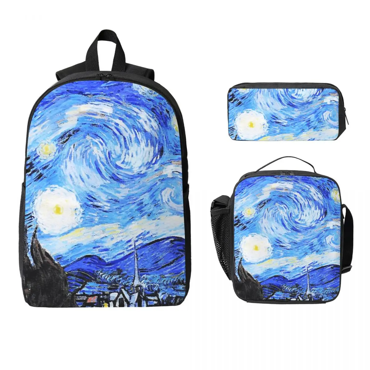 Рюкзак Starlight Night Van Gogh, студенческий рюкзак для мальчиков и девочек, школьная сумка, сумки на плечо для ноутбука, 3 шт., изолированная сумка для обеда, пенал 
Рюкзак Starlight Night Van Gogh, студенческий рюкзак для мальчиков и девочек, школьная сумка, сумки на плечо для ноутбука, 3 шт., изолированная сумка для обеда, пенал