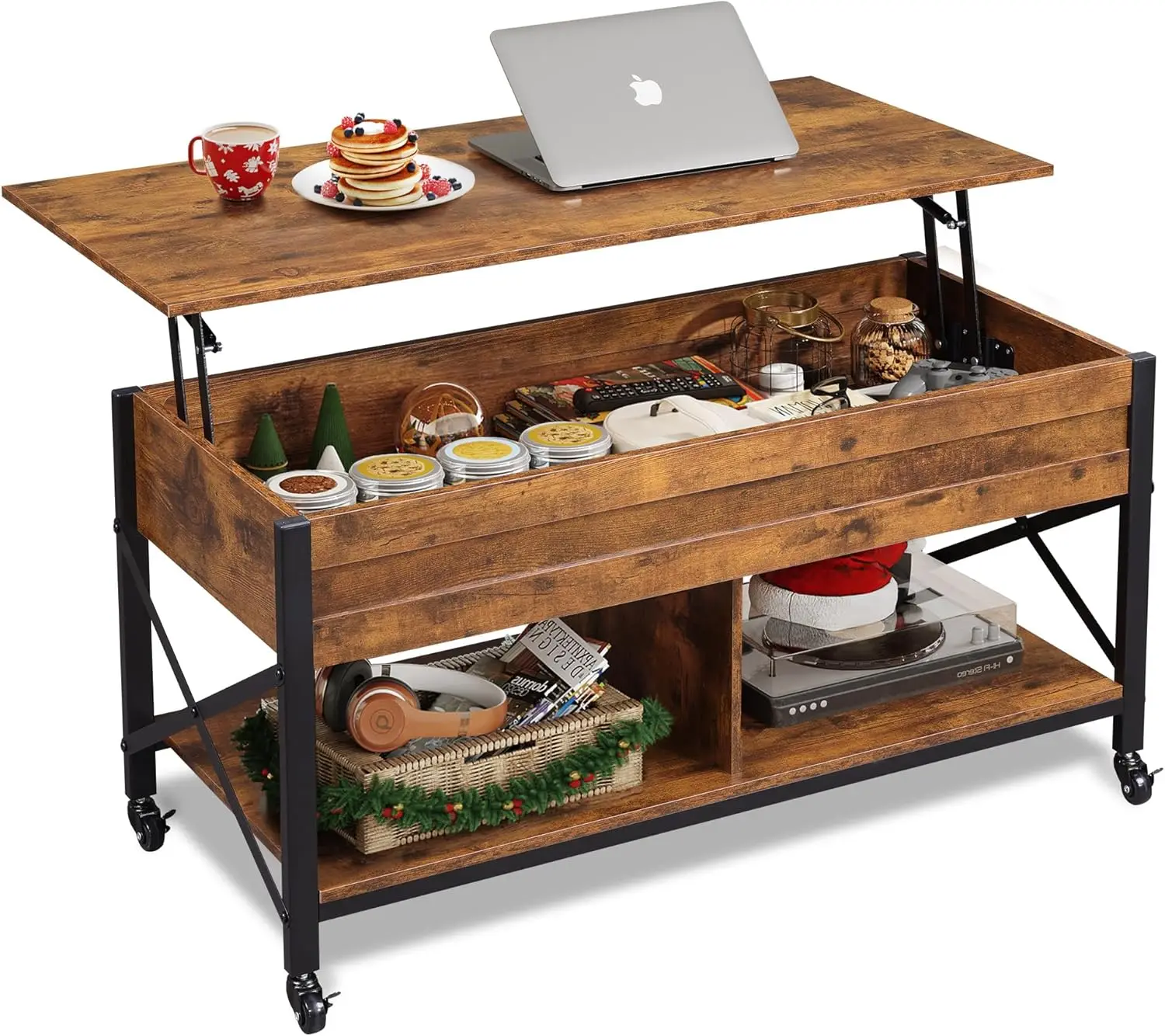 Lift Top Coffee Table with Wheels, Hidden Compartment & Storage Shelf
Lift Top Coffee Table with Wheels, Hidden Compartment & Storage Shelf