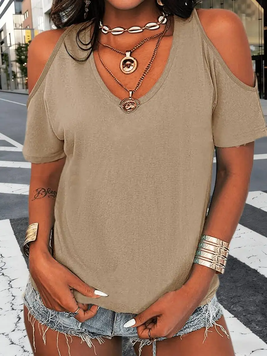 Women Summer Cold Shoulder V Neck Short Sleeve T Shirt Casual Athleisure Top
Women Summer Cold Shoulder V Neck Short Sleeve T Shirt Casual Athleisure Top