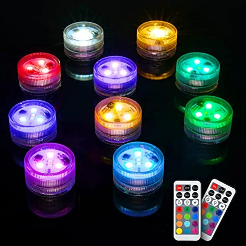 10pcs Mini Submersible Led Tea Lights with Remotes Waterproof RGB Color Changing Small Light for Christmas Party Wedding Decor
10pcs Mini Submersible Led Tea Lights with Remotes Waterproof RGB Color Changing Small Light for Christmas Party Wedding Decor