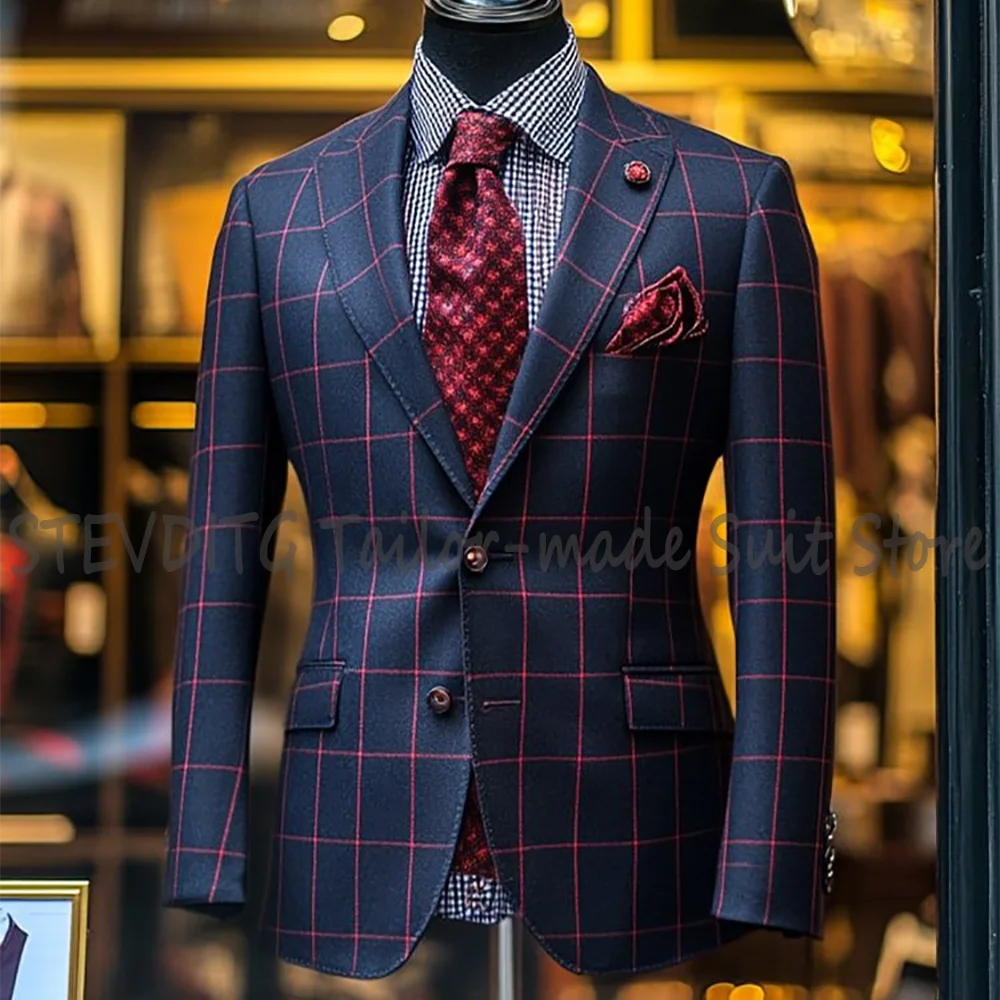 High Quality Men Suits Classic Plaid Groom's Wedding Set Peaked Lapel One Button Prom Suit Smart Casual Male Costume 2 Piece
High Quality Men Suits Classic Plaid Groom's Wedding Set Peaked Lapel One Button Prom Suit Smart Casual Male Costume 2 Piece