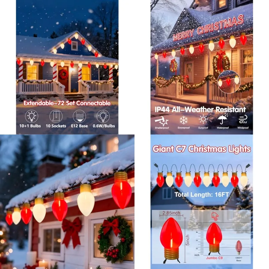 16Feet Jumbo Red and White Christmas Lights Outdoor with 10 LED Red and White Bulbs, Jumbo Giant Christmas String Lights for Tr
16Feet Jumbo Red and White Christmas Lights Outdoor with 10 LED Red and White Bulbs, Jumbo Giant Christmas String Lights for Tr