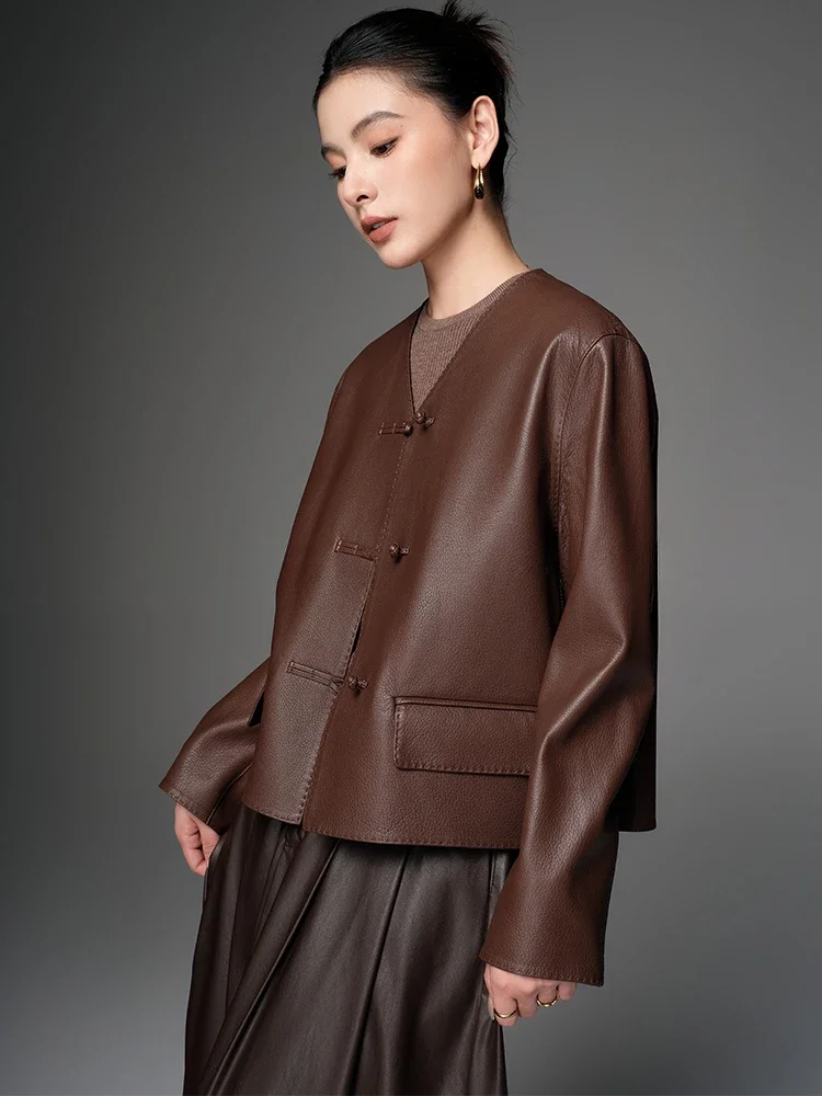 V-neck Short Genuine Leather Jackets for Women Spring Autumn 2026 New High-end Simple Vintage Deer Texture Real Goatskin Coats
V-neck Short Genuine Leather Jackets for Women Spring Autumn 2026 New High-end Simple Vintage Deer Texture Real Goatskin Coats