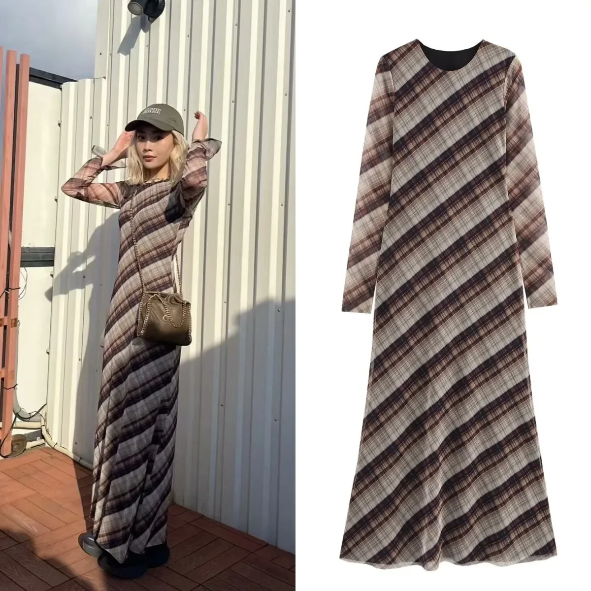 Pop Spring New Elegant Women's Fashion Plaid Print Silk Mesh Round Neck Long Long-sleeved Dress With Lining
Pop Spring New Elegant Women's Fashion Plaid Print Silk Mesh Round Neck Long Long-sleeved Dress With Lining
