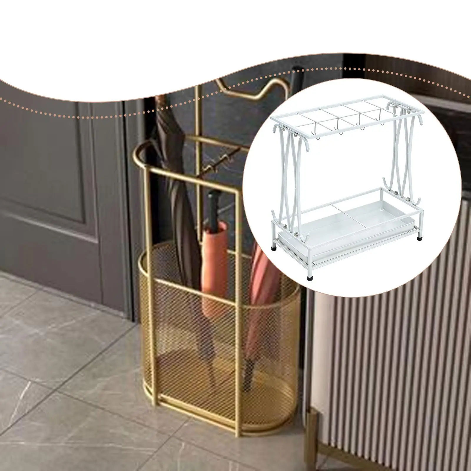 Umbrella Holder Portable 8 Hooks 10 Slot Large Capacity Umbrella Stand Storage Container Metal for Office Supermarket Hotel Home
Umbrella Holder Portable 8 Hooks 10 Slot Large Capacity Umbrella Stand Storage Container Metal for Office Supermarket Hotel Home