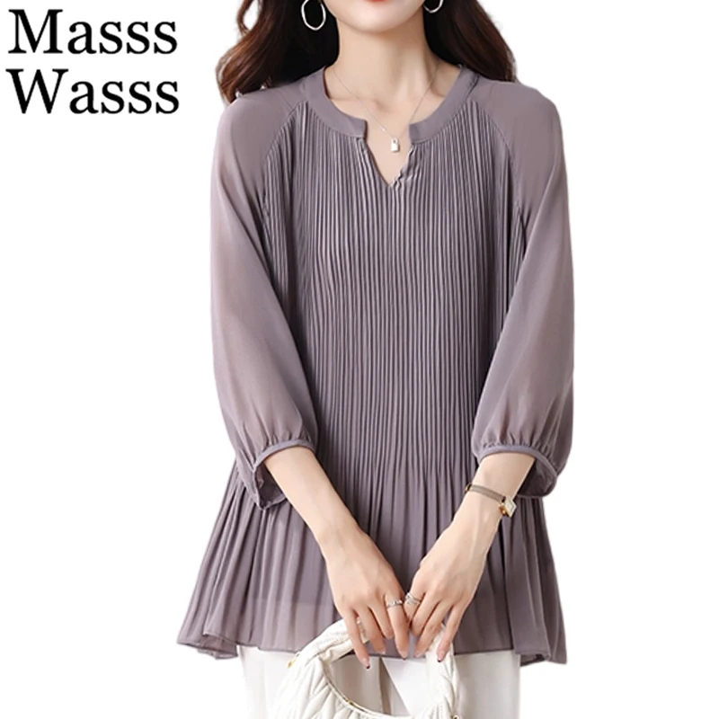 Mass Wass Корейские летние топы Женская мода Классические шифоновые рубашки Женская свободная блузка для отдыха Винтажная элегантная одежда с v-образным вырезом
Mass Wass Корейские летние топы Женская мода Классические шифоновые рубашки Женская свободная блузка для отдыха Винтажная элегантная одежда с v-образным вырезом