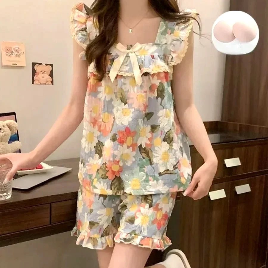 Set Sexy Women Summer Pajamas Sleeveless Sleepwear Trousers Sets Short Sleeve Sleepwear Women's Pajama Sleeping Sleep Lounge
Set Sexy Women Summer Pajamas Sleeveless Sleepwear Trousers Sets Short Sleeve Sleepwear Women's Pajama Sleeping Sleep Lounge