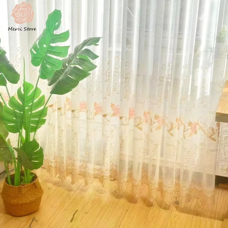 Embroidered Linen Voile Curtains White Sheer Pink Roses Light Filtering Drapes for Living Room Balcony Villa Dining Luxury Decor
Embroidered Linen Voile Curtains White Sheer Pink Roses Light Filtering Drapes for Living Room Balcony Villa Dining Luxury Decor