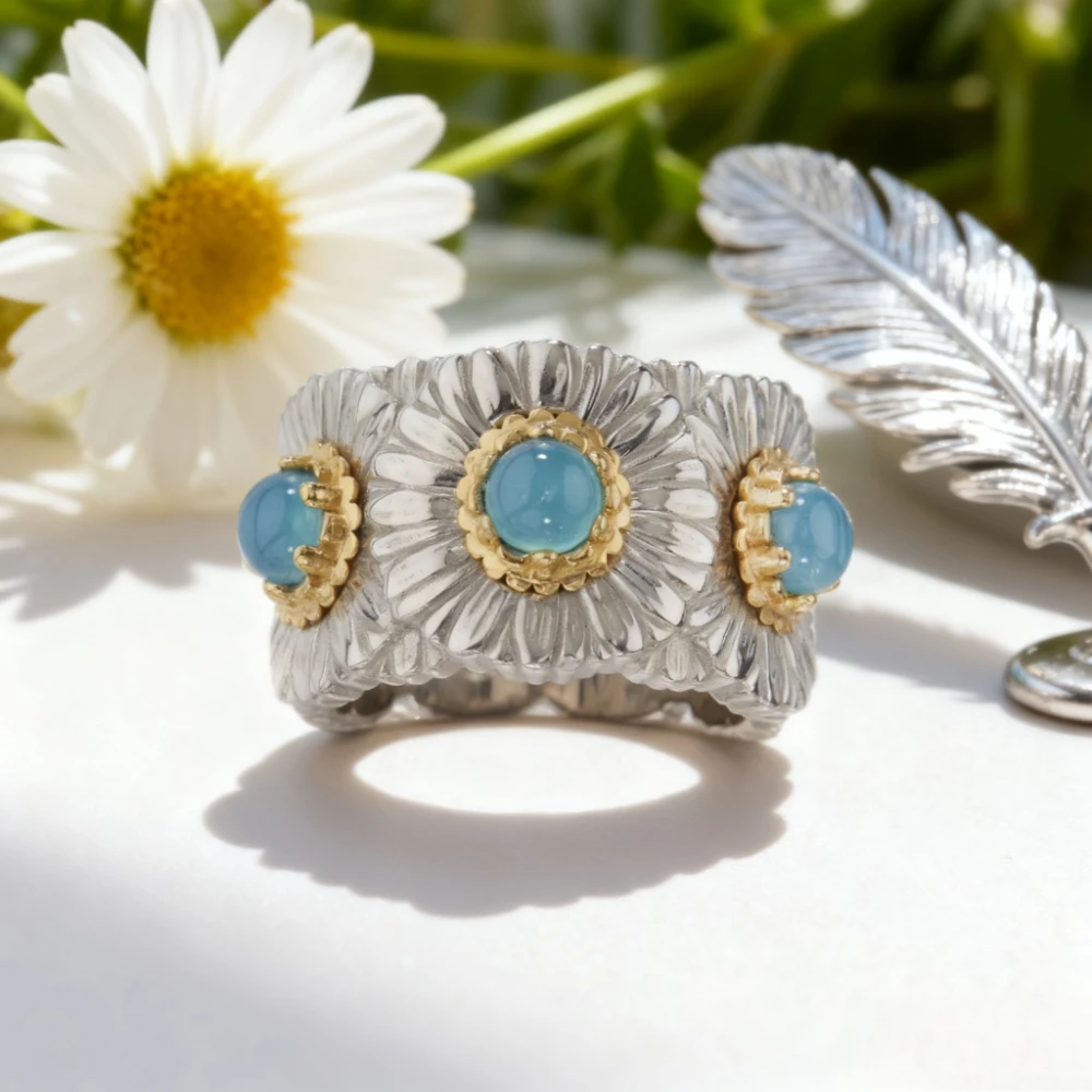 Premium Jewelry Rhodium Plated High Carbon Diamond Daisy Blue Agate Seiko Ring for Gift
Premium Jewelry Rhodium Plated High Carbon Diamond Daisy Blue Agate Seiko Ring for Gift