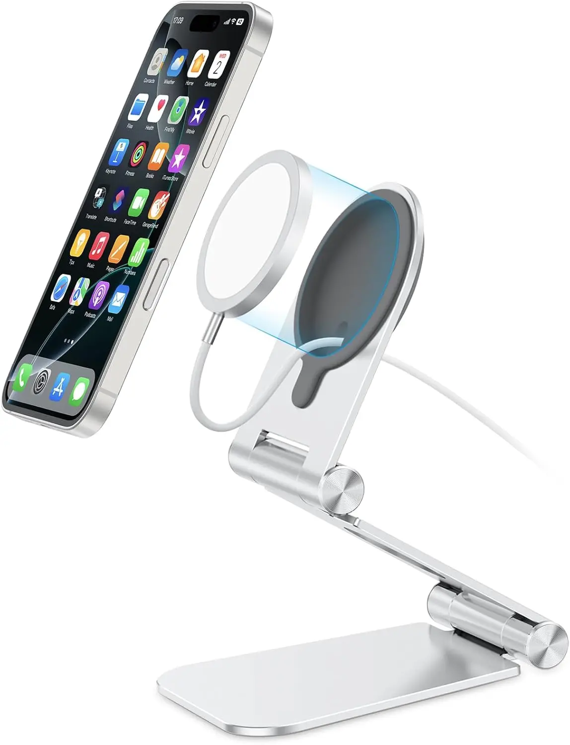 Foldable Phone Stand for MagSafe Charger, Compatible with iPhone 17/16/15/14/13/12 Pro Max, Silver
Foldable Phone Stand for MagSafe Charger, Compatible with iPhone 17/16/15/14/13/12 Pro Max, Silver