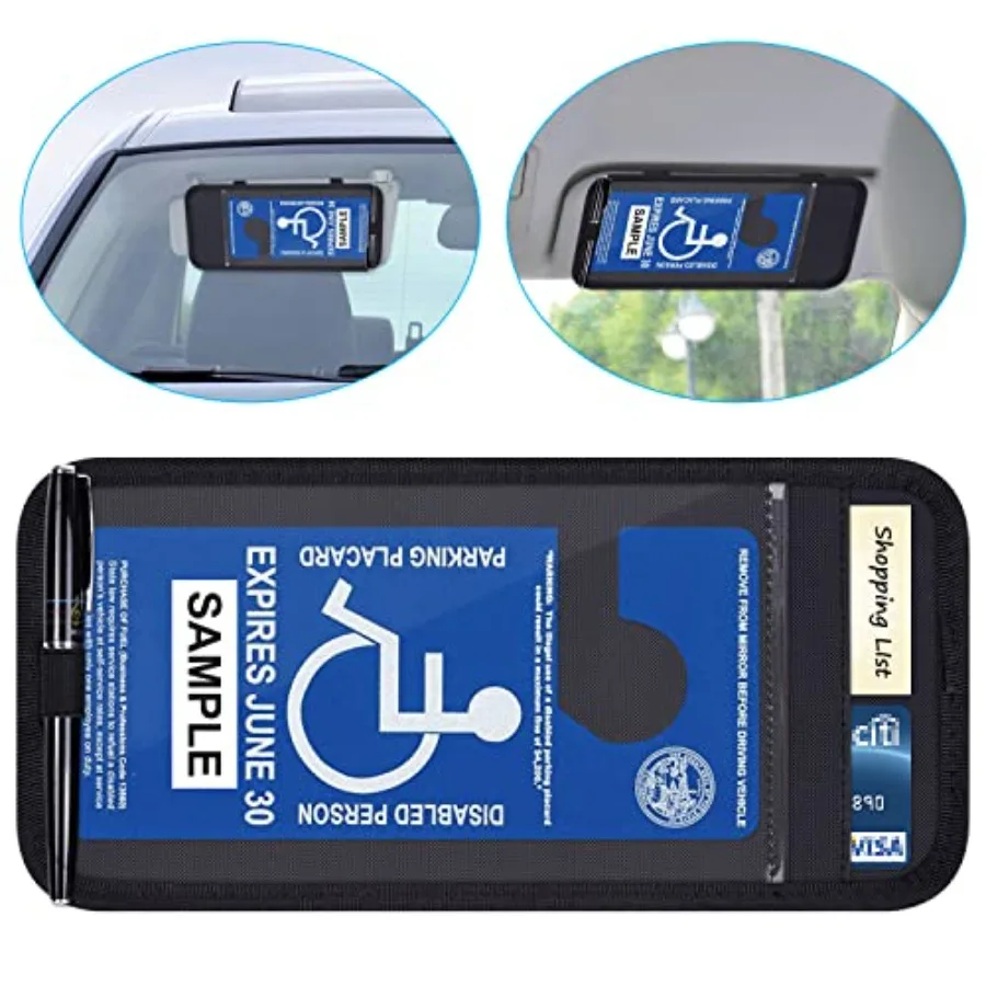 Auto handicap placard holder for sun visor use, durable plastic material, black color, features note paper slot, pen holder and
Auto handicap placard holder for sun visor use, durable plastic material, black color, features note paper slot, pen holder and