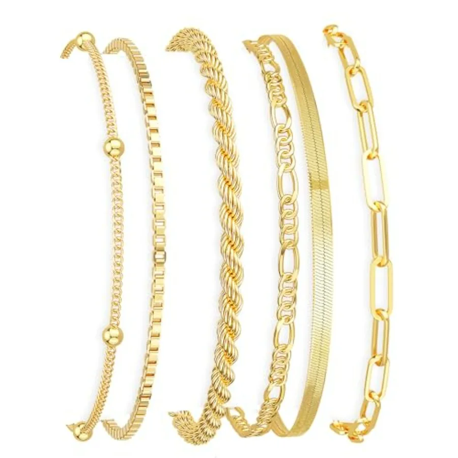 Gold Bracelets for Women Waterproof, 14K Gold Plated Stackable Jewelry Sets Non Tarnish Trendy Thin Dainty Cuban Link Paperclip
Gold Bracelets for Women Waterproof, 14K Gold Plated Stackable Jewelry Sets Non Tarnish Trendy Thin Dainty Cuban Link Paperclip