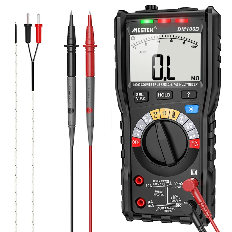 Mestek DM100B Digital Multimeter Button 10000 Counts AUTO Ranging Digital Multimeter AC/DC Voltage Ammeter Current Multimeter
Mestek DM100B Digital Multimeter Button 10000 Counts AUTO Ranging Digital Multimeter AC/DC Voltage Ammeter Current Multimeter