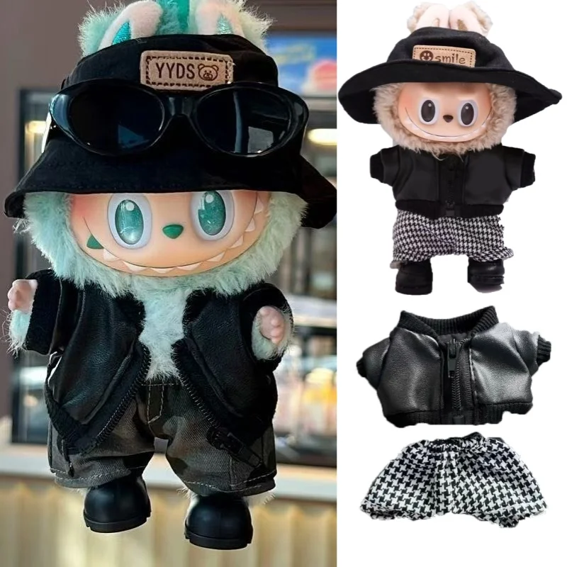 15 17cm For Labubu Doll Cool Bear All Black Zipper Leather Jacket Outfit Clothing Shoes Set Ropa Clothes Dollhouse Accessories
15 17cm For Labubu Doll Cool Bear All Black Zipper Leather Jacket Outfit Clothing Shoes Set Ropa Clothes Dollhouse Accessories