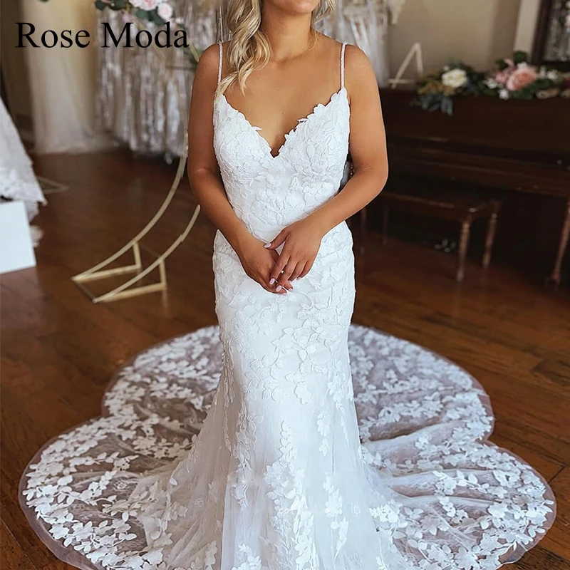 Rose Moda Beaded Thin Straps V Neck Lace Wedding Dresses with Cut Out Back Destination Bridal Gown Custom Make
Rose Moda Beaded Thin Straps V Neck Lace Wedding Dresses with Cut Out Back Destination Bridal Gown Custom Make