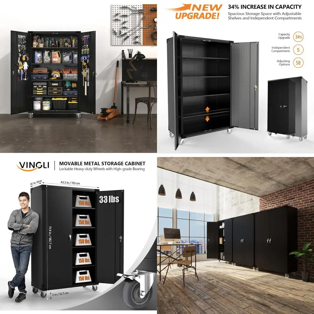 Upgraded Wide & Deep Garage Storage Cabinet, Metal Storage Cabinet with Pegboards, Wheels, Locking Doand Adjustable Shelves (Bla
Upgraded Wide & Deep Garage Storage Cabinet, Metal Storage Cabinet with Pegboards, Wheels, Locking Doand Adjustable Shelves (Bla