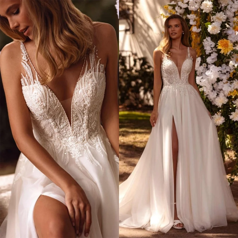 Customized Delicate White Organza Wedding Dress Exquisite V-Neck Spaghetti Straps Bridal Party Sexy Backless Bridal Gowns
Customized Delicate White Organza Wedding Dress Exquisite V-Neck Spaghetti Straps Bridal Party Sexy Backless Bridal Gowns
