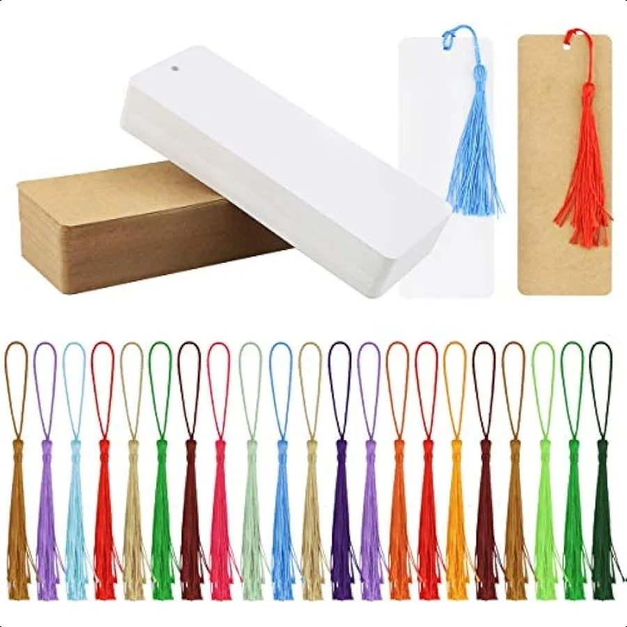 120 Pcs Kraft Paper Blank Cardstock Bookmarks Paper Bookmarks with 100 Pieces Colorful Tassels for DIY Classroom Projects and G
120 Pcs Kraft Paper Blank Cardstock Bookmarks Paper Bookmarks with 100 Pieces Colorful Tassels for DIY Classroom Projects and G