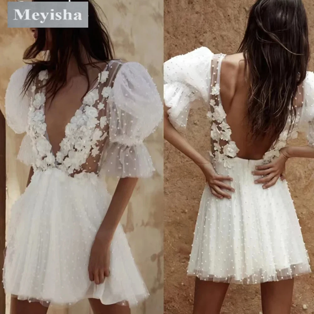 ZJ6086 Customized Short Wedding Dress Plunging V-Neck Half Sleeves Pearls Flowers Mini Bride Dresses Sexy Backless Formal
ZJ6086 Customized Short Wedding Dress Plunging V-Neck Half Sleeves Pearls Flowers Mini Bride Dresses Sexy Backless Formal