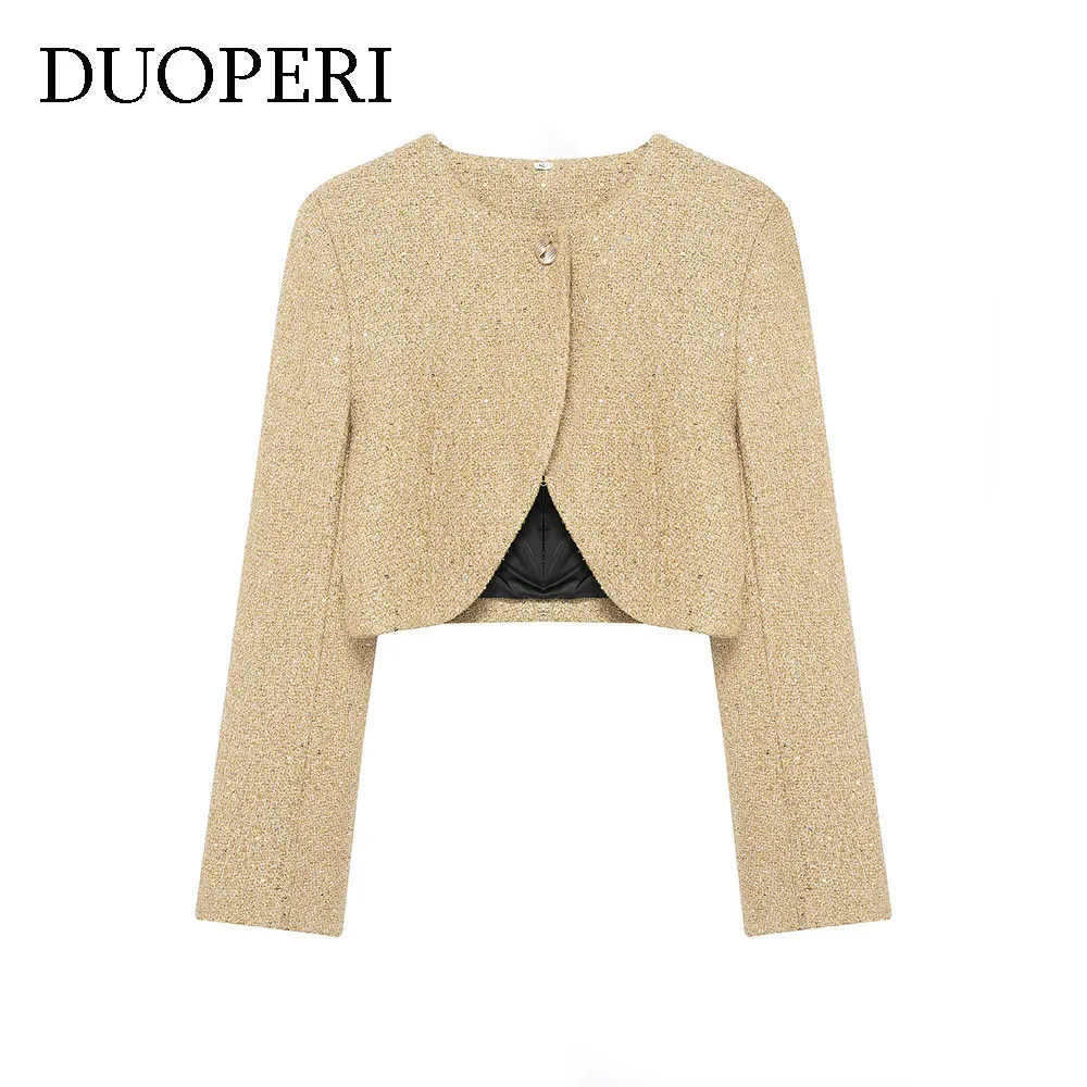 DUOPERI Women's With Sequined Golden Cropped Jackets Sexy Long Sleeves O-Neck Female Elegant Chic Lady Outfits
DUOPERI Women's With Sequined Golden Cropped Jackets Sexy Long Sleeves O-Neck Female Elegant Chic Lady Outfits