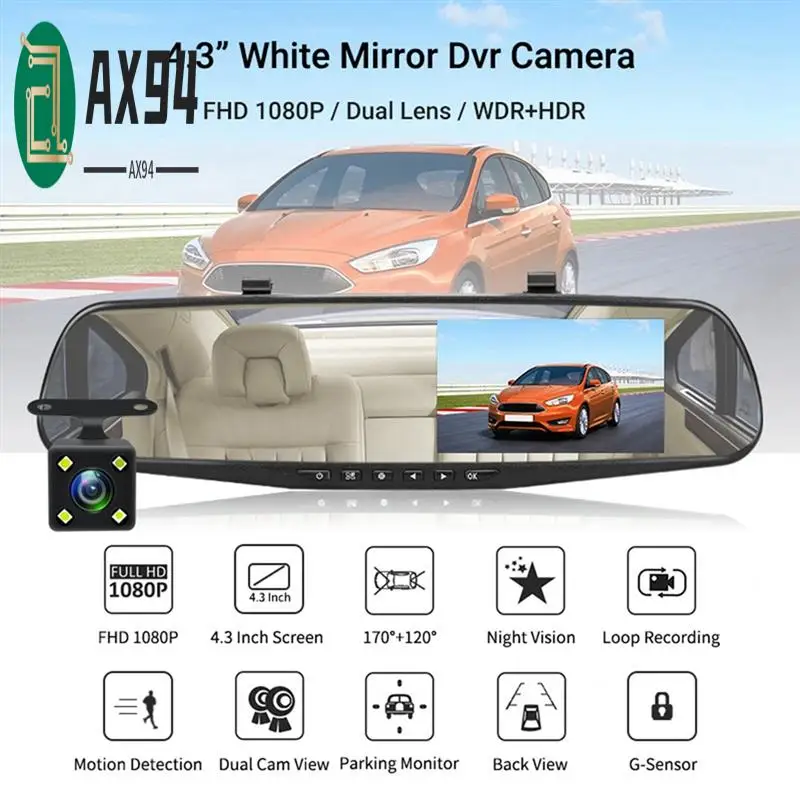 AX94-Dashcam видеорегистратор с белым зеркалом, 4,3-дюймовый видеорегистратор, FHD 1080P, автоматический регистратор, камера заднего вида, видеорегистратор
AX94-Dashcam видеорегистратор с белым зеркалом, 4,3-дюймовый видеорегистратор, FHD 1080P, автоматический регистратор, камера заднего вида, видеорегистратор
