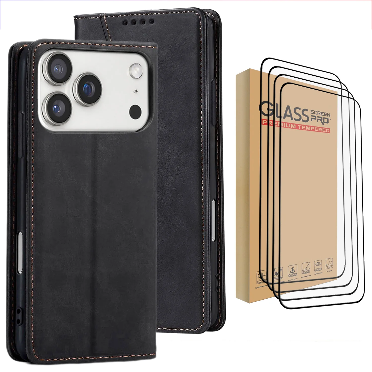 Черный чехол из искусственной кожи для iPhone 17/17 Air/17 Pro/17 Pro Max, чехол-бумажник с отделениями для карт и 4 шт., защитные пленки из закаленного стекла
Черный чехол из искусственной кожи для iPhone 17/17 Air/17 Pro/17 Pro Max, чехол-бумажник с отделениями для карт и 4 шт., защитные пленки из закаленного стекла