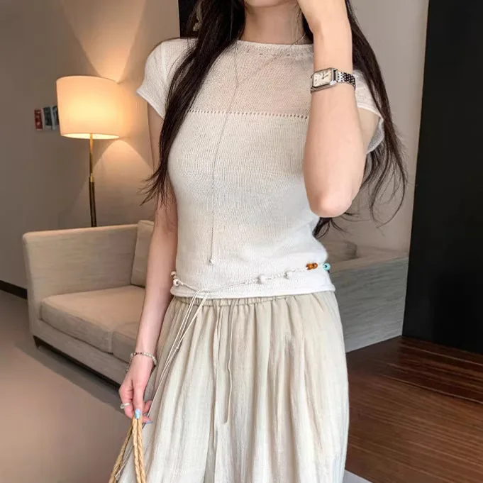 Hollow Crew Neck Shoulder Knitted Short Sleeve T-Shirt Women's Summer 2026 New Short Top
Hollow Crew Neck Shoulder Knitted Short Sleeve T-Shirt Women's Summer 2026 New Short Top