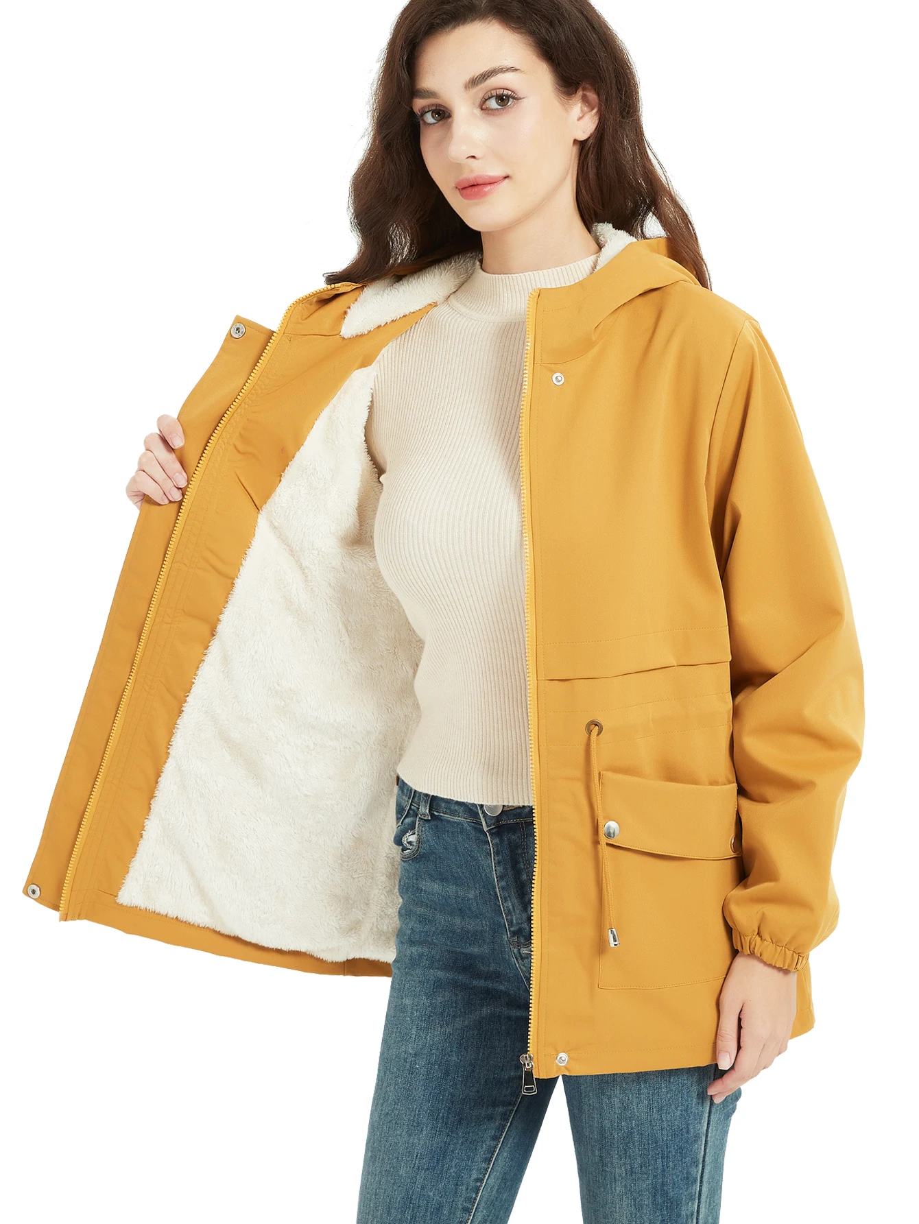 Winter Fashion New Solid Long Sleeve Zipper Fleece Hooded Women Coat Solid Warm Drawstring Waist Jacket
Winter Fashion New Solid Long Sleeve Zipper Fleece Hooded Women Coat Solid Warm Drawstring Waist Jacket