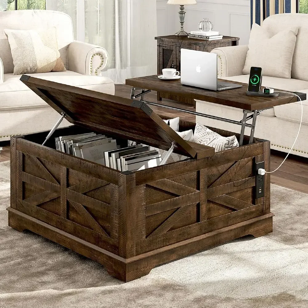 Movable 36 Square Coffee Table with Storage, Power Outlets, and Wheels in Brown Wooden Style
Movable 36 Square Coffee Table with Storage, Power Outlets, and Wheels in Brown Wooden Style