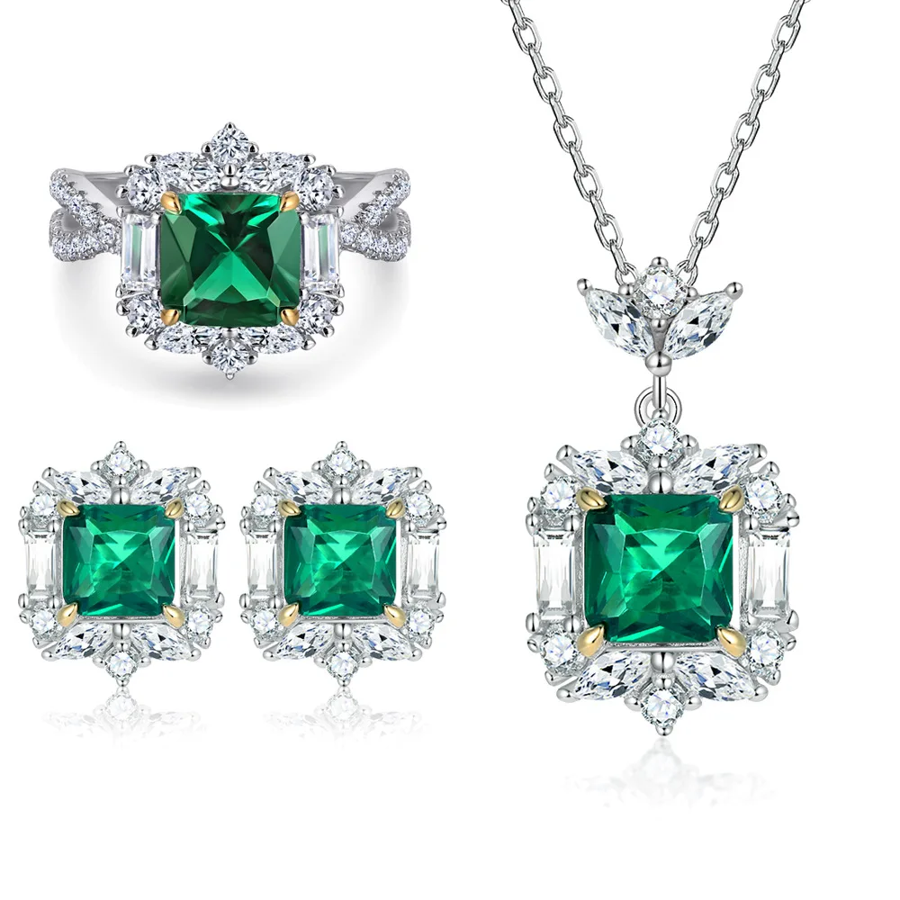 S925 silver plated 18K gold PT950 platinum ring, emerald earrings, emerald necklace, colorful and fashionable jewelry set
S925 silver plated 18K gold PT950 platinum ring, emerald earrings, emerald necklace, colorful and fashionable jewelry set