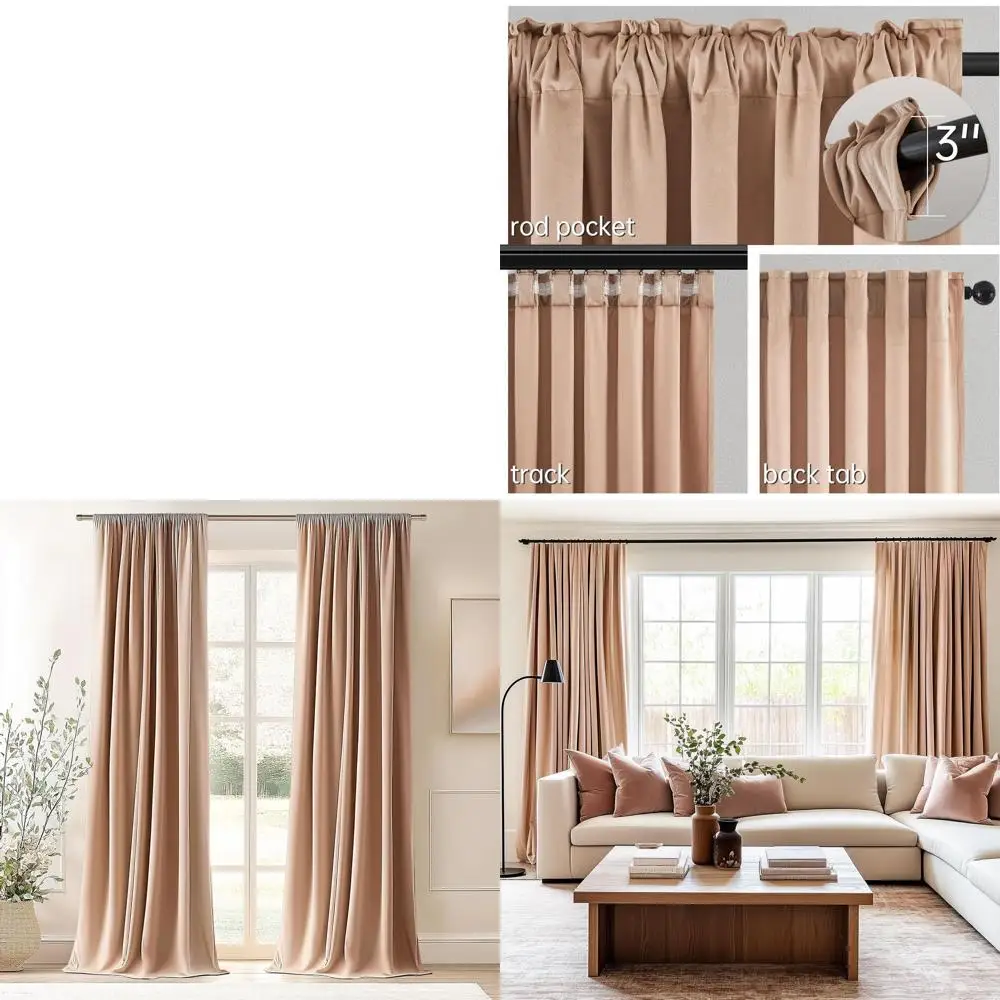 Длинные бархатные шторы для затемнения комнаты, 96 дюймов, бежево-коричневые, термоизоляционные, светонепроницаемые, для гостиной, 2 панели с крючками
Длинные бархатные шторы для затемнения комнаты, 96 дюймов, бежево-коричневые, термоизоляционные, светонепроницаемые, для гостиной, 2 панели с крючками