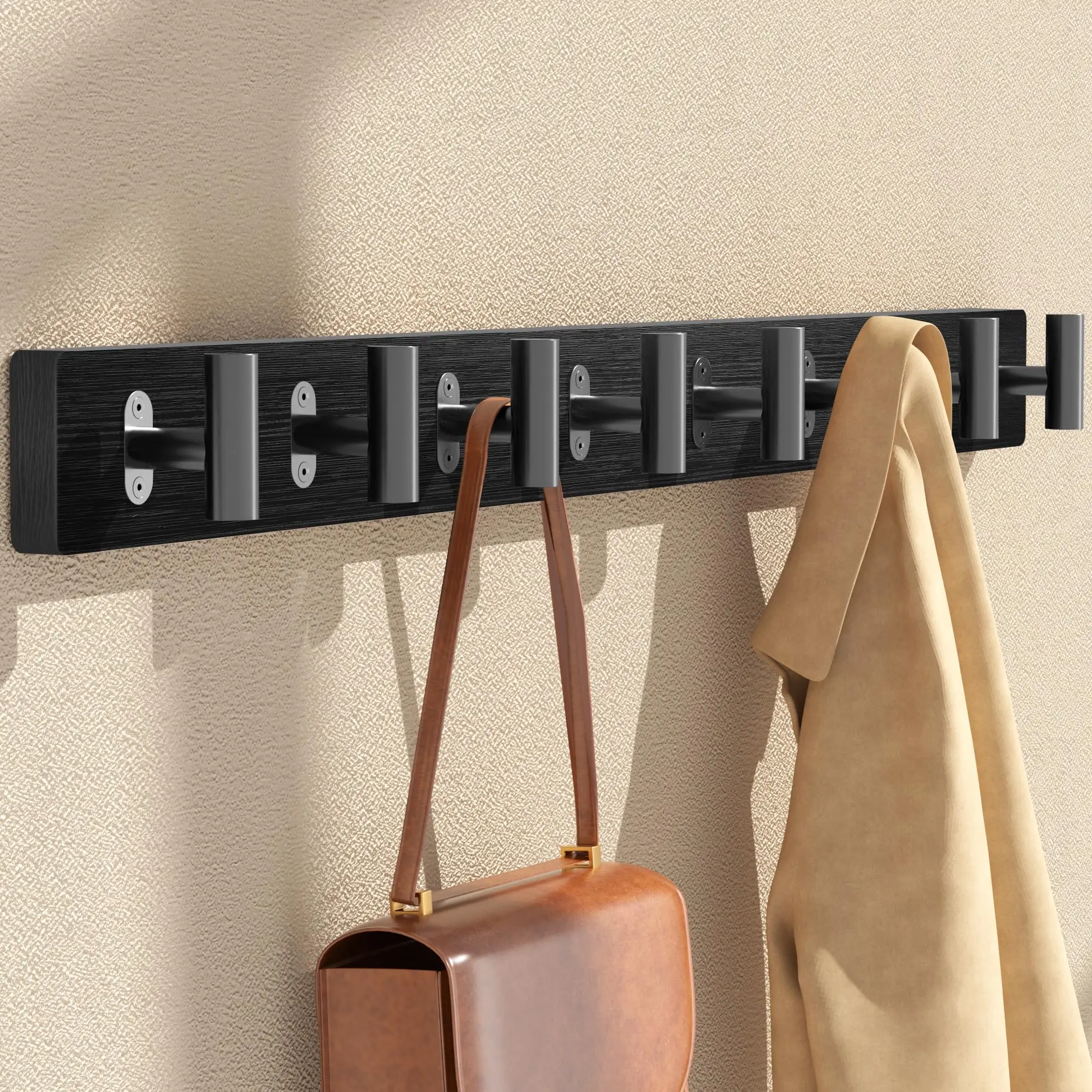 Black Wood Wall-Mounted Coat Rack With 16 Heavy Duty T-Shaped Metal Hooks For Entryway Living Room Bathroom
Black Wood Wall-Mounted Coat Rack With 16 Heavy Duty T-Shaped Metal Hooks For Entryway Living Room Bathroom
