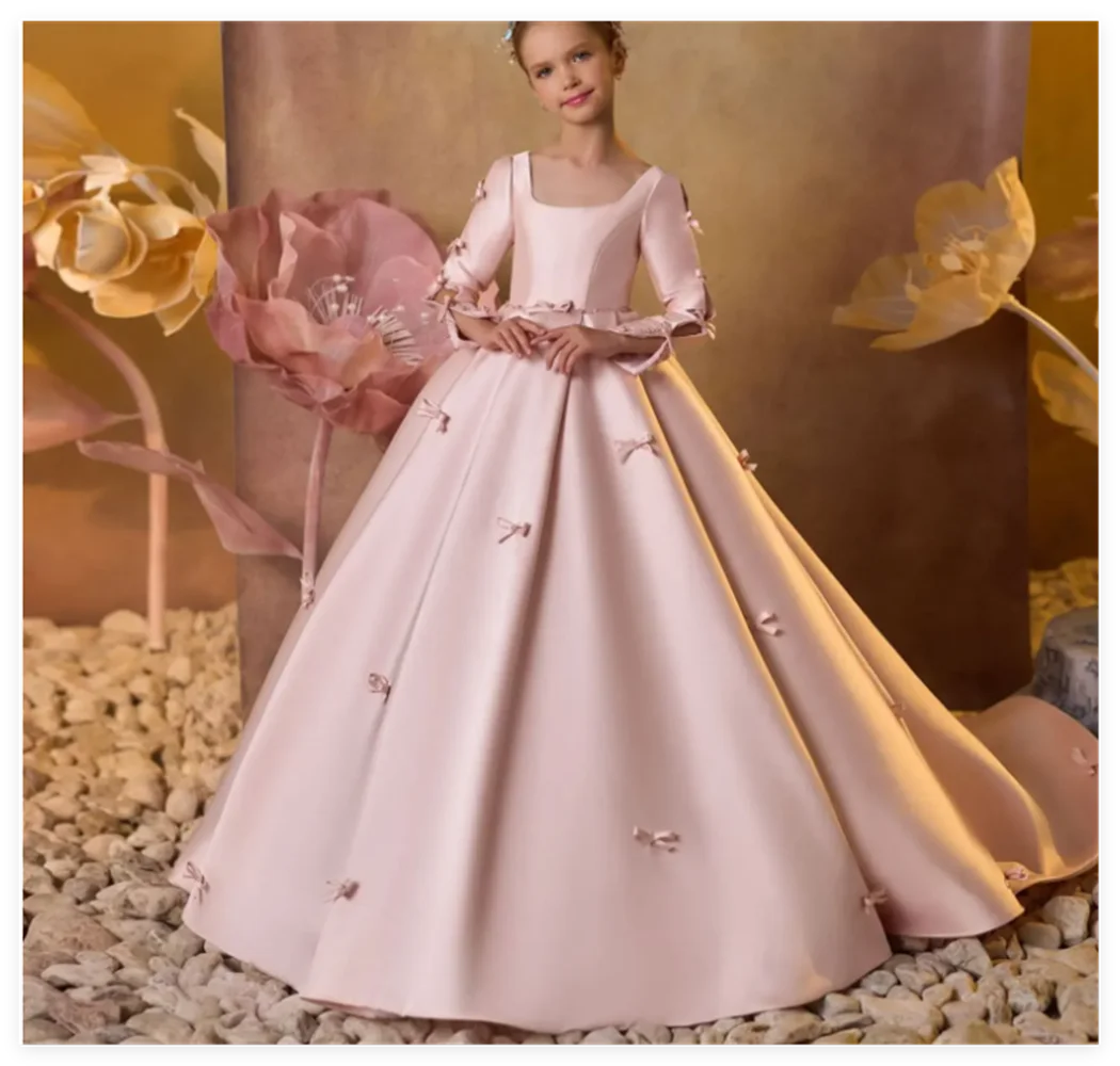 Luxury Pink Satin Girl Dresses Square Collar Long Sleeve for Kids Wedding Birthday Holiday Party Gown
Luxury Pink Satin Girl Dresses Square Collar Long Sleeve for Kids Wedding Birthday Holiday Party Gown