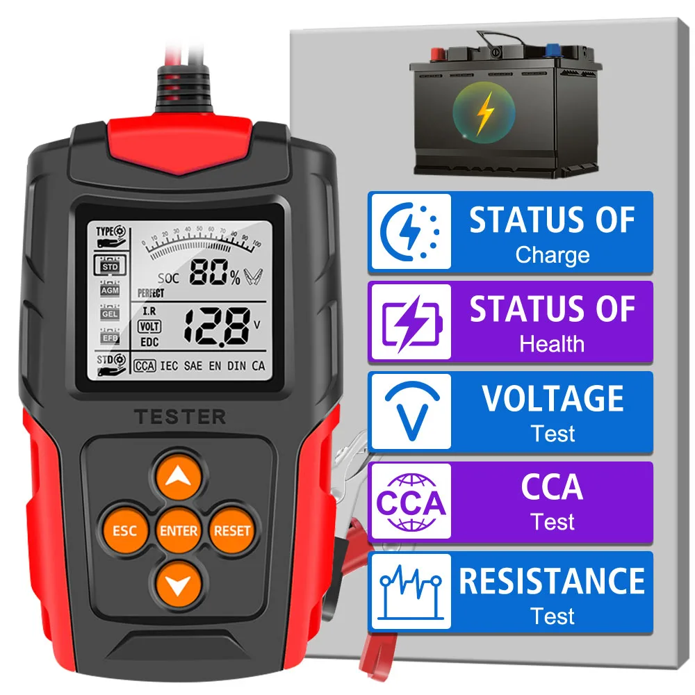 SOH SOC CCA IR Measurement for Car Truck Car Motorcycle Battery Tester Battery Analyzer Test Tool Digital 12V 24V
SOH SOC CCA IR Measurement for Car Truck Car Motorcycle Battery Tester Battery Analyzer Test Tool Digital 12V 24V