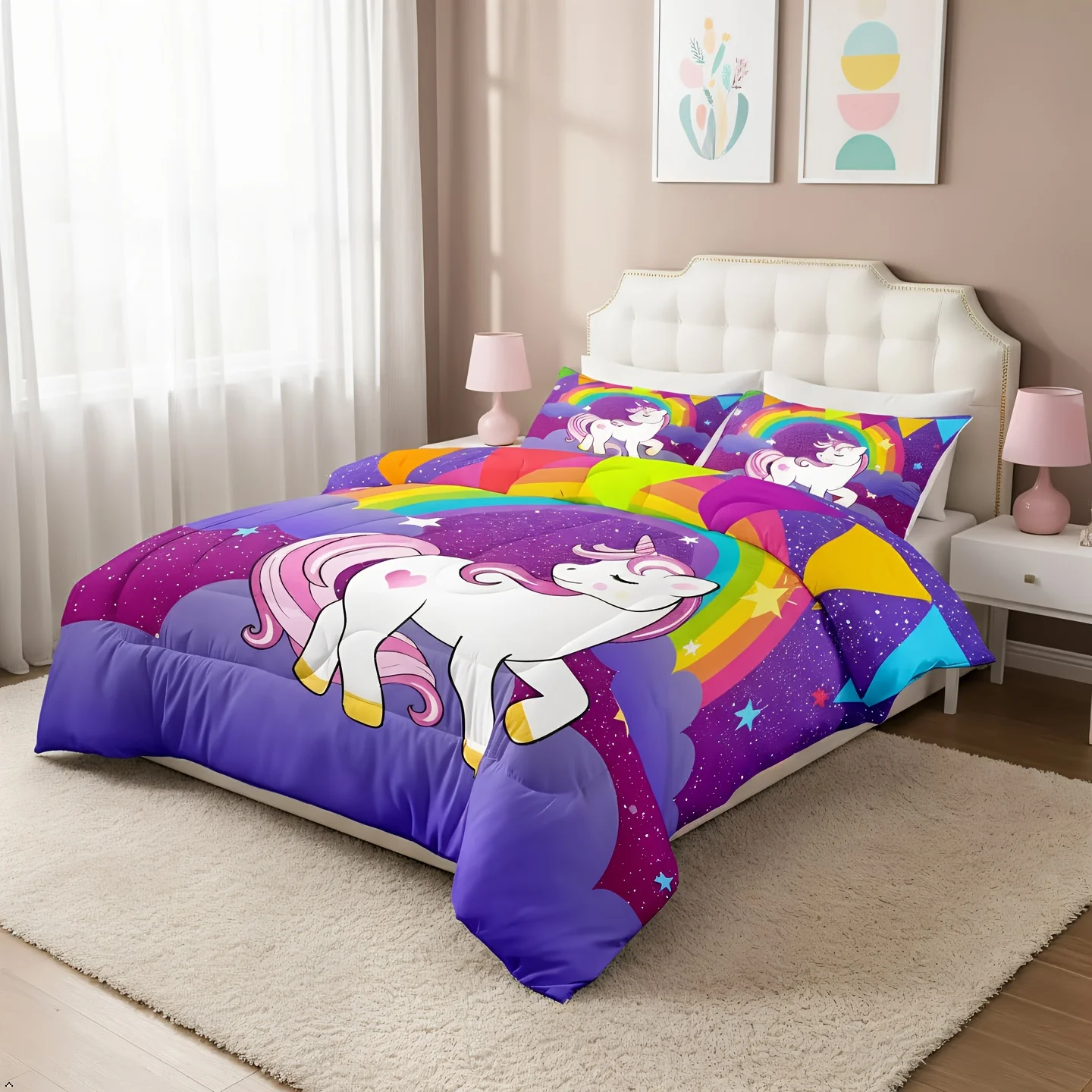Cartoon Unicorn Comforter Set | Cute Rainbow And Colorful Polka Dots Reversible Down Comforter With Pillowcases, Hypoallergenic
Cartoon Unicorn Comforter Set | Cute Rainbow And Colorful Polka Dots Reversible Down Comforter With Pillowcases, Hypoallergenic