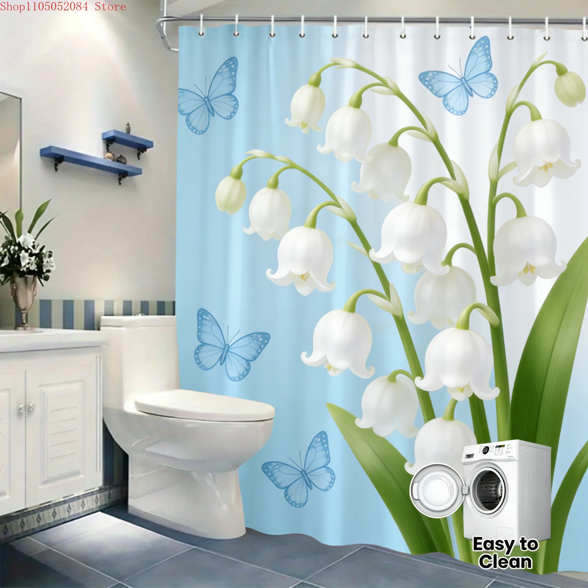 Light Blue Lily of the Valley & Blue Butterflies Easy to Clean Waterproof Shower Curtain for Bathroom Decor multiple sizes
Light Blue Lily of the Valley & Blue Butterflies Easy to Clean Waterproof Shower Curtain for Bathroom Decor multiple sizes