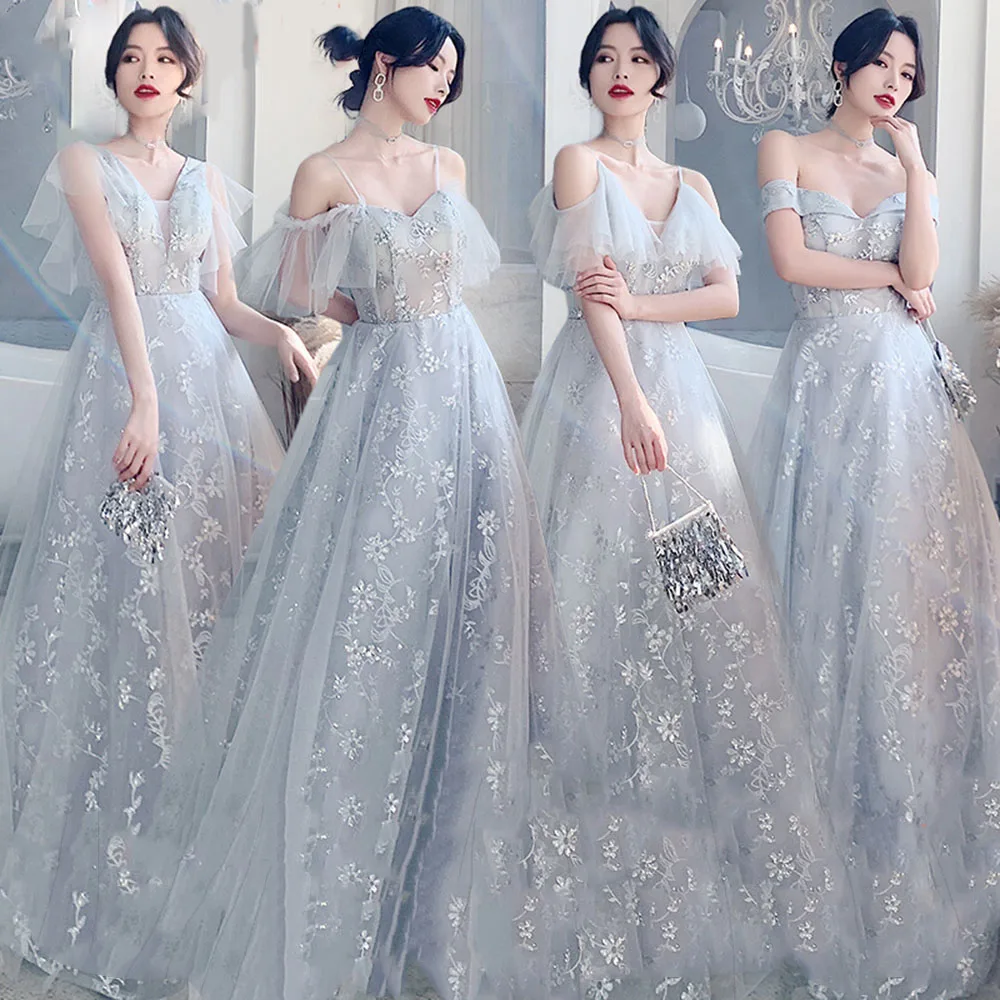 Elegant 4 Styles Bridesmaid Dress Women's Off The Shoulder Backless Flora Embroidery Ruffles Sleeve Floor-Length A-Line Vestido
Elegant 4 Styles Bridesmaid Dress Women's Off The Shoulder Backless Flora Embroidery Ruffles Sleeve Floor-Length A-Line Vestido