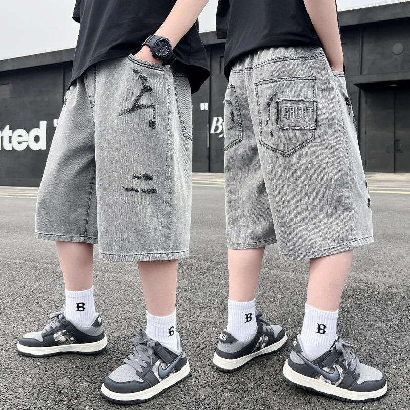Korean Kids Vintage Washed Gray Denim Shorts For Boys Stylish High Street Distressed y2k Grey Jeans Shorts Child Casual Pants
Korean Kids Vintage Washed Gray Denim Shorts For Boys Stylish High Street Distressed y2k Grey Jeans Shorts Child Casual Pants