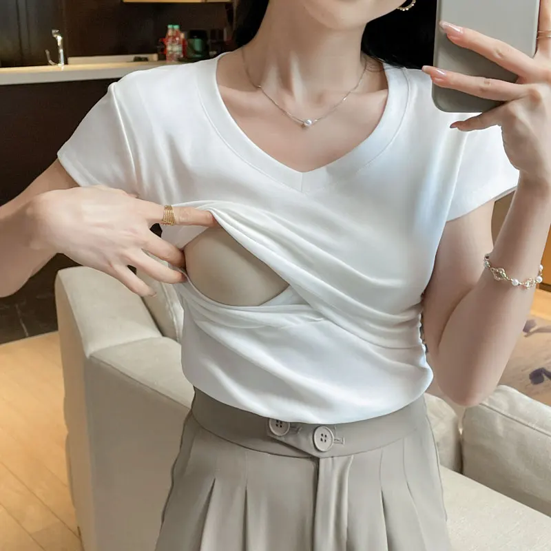 100% Cotton Maternity Mother Nursing Tees Slim V neck Hot T Shirts for Pregnant Women Summer Pregnancy Hospital Solid White Tops
100% Cotton Maternity Mother Nursing Tees Slim V neck Hot T Shirts for Pregnant Women Summer Pregnancy Hospital Solid White Tops