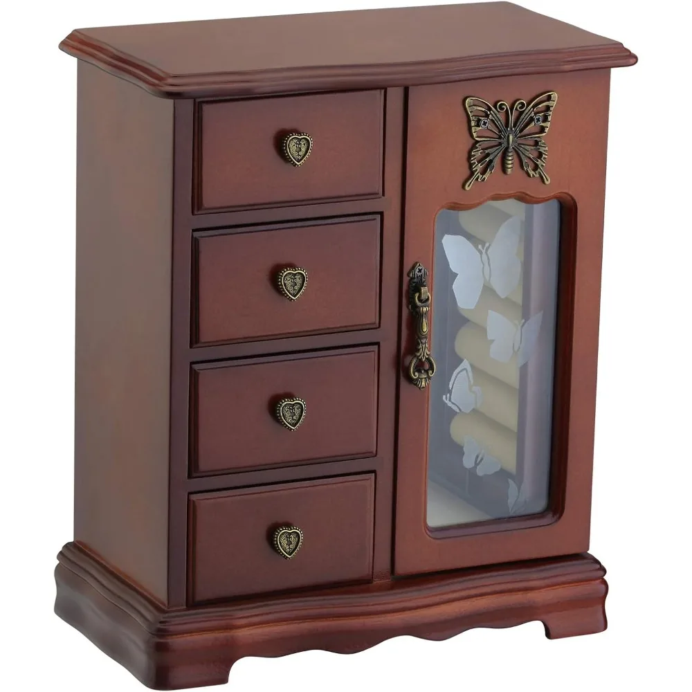 Solid Wooden Jewelry Box Makeup and Organizer Women Ring Storage with 4-Drawers Built-in Necklace Carousel Makeup Organizers
Solid Wooden Jewelry Box Makeup and Organizer Women Ring Storage with 4-Drawers Built-in Necklace Carousel Makeup Organizers