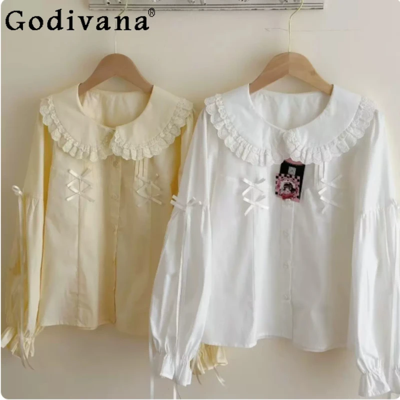 Large Size Lolita Sweet Peter Pan Collar Bow Loose Shirt Women Spring Long Sleeve Age Reduction Lace Japanese Solid Color Tops
Large Size Lolita Sweet Peter Pan Collar Bow Loose Shirt Women Spring Long Sleeve Age Reduction Lace Japanese Solid Color Tops