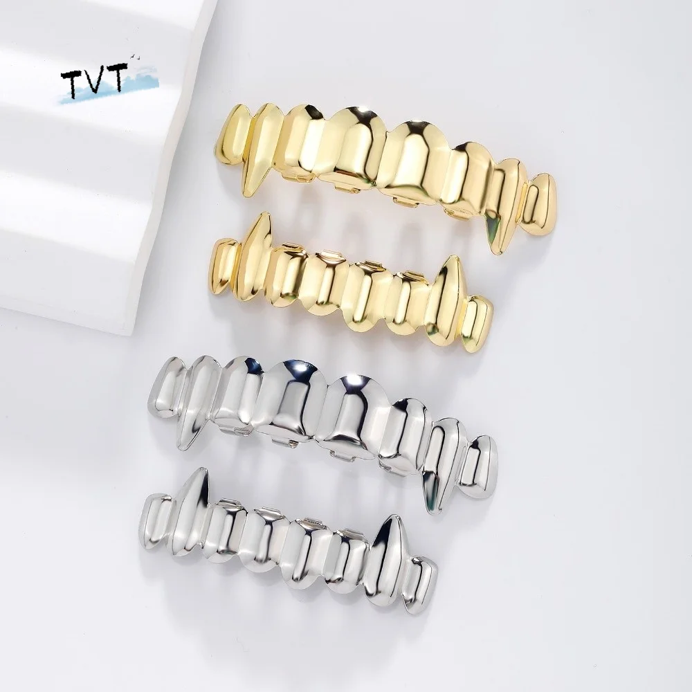 Trendy Hip Hop Teeth Grillz Top Bottom Set 18K Gold 8/8 Mouth Tooth Caps Gold Eco-friendly Copper Teeth Jewelry Rapper
Trendy Hip Hop Teeth Grillz Top Bottom Set 18K Gold 8/8 Mouth Tooth Caps Gold Eco-friendly Copper Teeth Jewelry Rapper